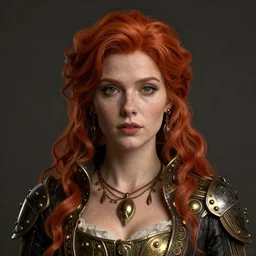 steampunk portrait of a redhead female, hyper detailed, digital art, cinematic lighting, studio quality, smooth render, unreal engine 5, octane rendered, art style by klimt and nixeu and ian sprigger and wlop and krenz cushart.