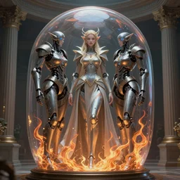 alluring elf princess knight, ( ( ( ( futuristic cyborg goddes ) ) ), on cryogenic capsule. by frank lloyd wright, by rembrandt ( 1 6 6 7 ), concept art, inrincate, sharp focus, digital painting, unreal engine, cgsociety, neoclassical, mech, robot, fractal flame, cinematic, overwatch skin, highly detailded