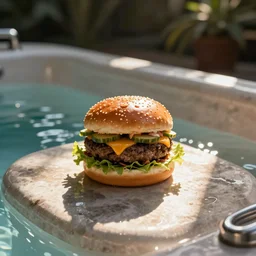 a hamburger in the hot tub, photo.