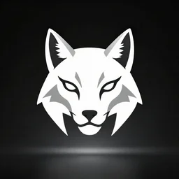futuristic minimalistic stylised logo of a lynx head, symmetrical, white with black background, elite dangerous, cyberpunk, smooth vector image