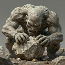 a stone giant eating a big rock, greg rutkowski, 8 k, shallow depth of field, intricate detail, concept art,