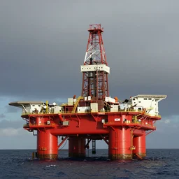 oil company making an oil discovery on a red offshore drilling rig