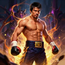 manny pacquiao character concept art, digital illustration, trending on artstation, epic composition, 8 k uhd, masterpiece, league of legends splash art