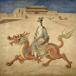 mogao grottoes, riding dragon, painting by gaston bussiere, j. c. leyendecker