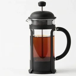 matte black french press, 8k product photo, isolated on a pure white background, centered, entire object in frame, sharp focus, soft studio lighting