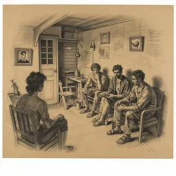 opium den study by herbert james draper. black and white chalk on brown paper.
