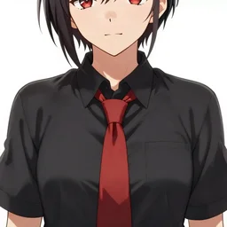 anime woman wearing a black shirt and red tie, digital art
