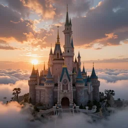 a magical castle on the clouds, sunset, epic, trendy on artstation, concept art