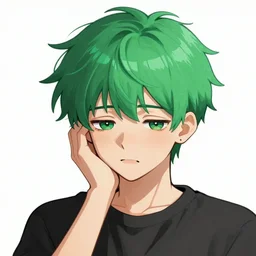 a sad man with green hair