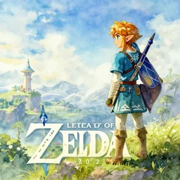 link from the legend of zelda, watercolor painting, trending on artstation