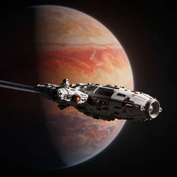 realistic spaceship orbiting red planet in space, sci - fi concept art by david edwards and craig mullins, volumetric light, atmospheric lighting, dramatic, cinematic, moody, octane render 4 k, 8 k