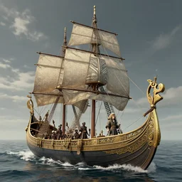 viking longship, designed by yoji shinkawa and craig mullins, h. r. giger, artstation, pete morbacher, rococo, art deco, highly detailed, 4 k post - processing, 8 k resolution