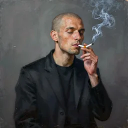 man with no face smoking a cigarette. Edgy painting 4k HD