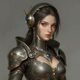 A full portrait of a beautiful post apocalyptic offworld technothief, intricate, elegant, highly detailed, digital painting, artstation, concept art, smooth, sharp focus, illustration, art by Krenz Cushart and Artem Demura and alphonse mucha