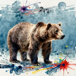 grizzly bear, underwater, abstract, generative, jackson pollock, john singer sargent, trending on artstation, watercolor painting, intricate