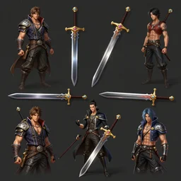 6 different props, swords, and magic weapons from a game asset concept art Stanley Artgerm Lau, WLOP, Rossdraws, James Jean, Andrei Riabovitchev, Marc Simonetti, and Sakimichan, trending on artstation , assets