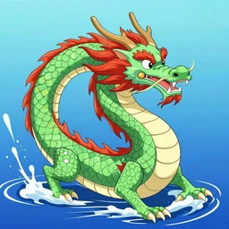 \'a cartoon of a Chinese dragon in the sea by Toriyama Akira\'