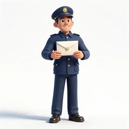 jovial postman with letters, high detail digital art, full body, standing, isolated on a pure white background, centered, whole figure in frame, sharp focus, studio lighting