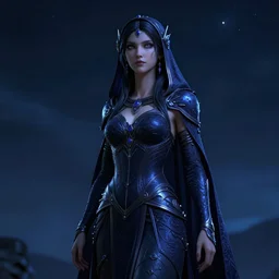 the goddess Nyx cloaked in the night sky, rendered in Octane, highly detailed