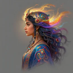 side - profile painted portrait, maya ali as a wind mage, fantastic gaudy colors, octane render, gloomhaven, matte painting concept art, official fanart behance hd artstation by jesper ejsing, by rhads and makoto shinkai and lois van baarle and ilya kuvshinov and rossdraws