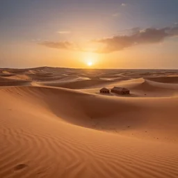 winding sunset over sahara desert rolling sand dunes with terracotta hovels