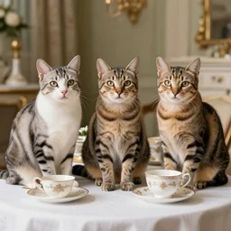 three tabby cats attend a fancy english tea party, flickr explore