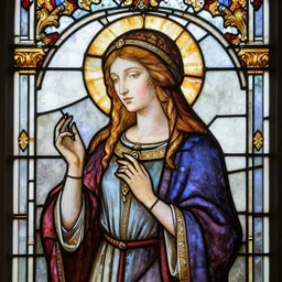 beautiful medieval woman stained glass baroque art nouveau up light