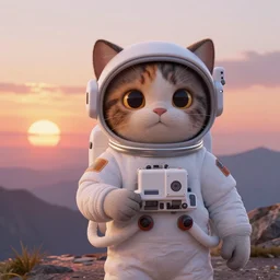 cat as an astronaut, sunset, mountain, disney pixar, highly detailed, trending in artstation