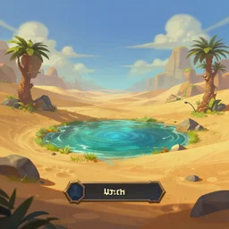 a desert oasis, in concept art of main menu loading screen background. for russian mmorpg king's bounty by katauri, by boris vallejo, artstation, behance, style of hearthstone