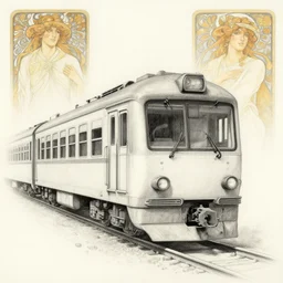 hyperrealist pencil sketch of a train by jeremy mann and alphonse mucha, fantasy art, drawing, dynamic lighting, artstation, poster, volumetric lighting, very detailed faces, 4 k, award winning