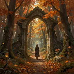 autumnal forest magic portal, d & d, fantasy, portrait, highly detailed, digital painting, trending on artstation, concept art, sharp focus, illustration, art by artgerm and greg rutkowski and magali villeneuve