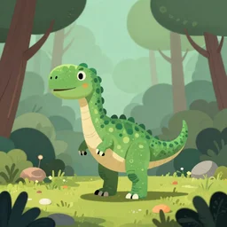 an illustration of a dinosaur 0 t 3 a in the woods, trending on artstation, central composition, very cartoon, shape focus, high detailed, by anton fadeev p 3 2 x