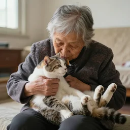 an old woman swallowing a whole cat