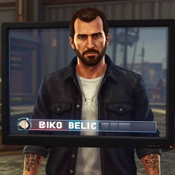 Niko Bellic as a gta san andreas loading screen, by stephen bliss