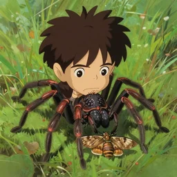 cute spider eating moth, natural lighting, path traced, highly detailed, high quality, digital painting, by don bluth and ross tran and studio ghibli and alphonse mucha, artgerm