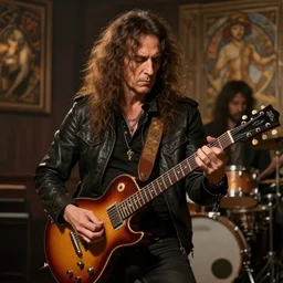 photography of tony iommi playing a guitar at a tavern concert, 8 k, deep focus, d & d, fantasy, intricate, elegant, highly detailed, digital painting, artstation, concept art, matte, sharp focus, illustration, hearthstone, art by artgerm and greg rutkowski and alphonse mucha