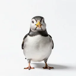 crystal puffin, studio photography, full body, isolated on a pure white background, centered, entire subject in frame, sharp focus, soft studio lighting