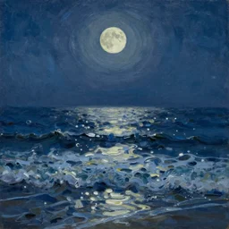 waves in moonlight, oil painting