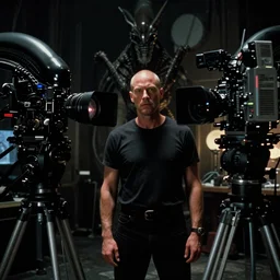 a wide angle movie still from alien 3 ( 1 9 9 2 ) by david fincher showing bald michael biehn, sci - fi and supernatural horror, uneasy and uncanny atmosphere, shot on celluloid with panavision cameras, panavision lenses | 3 5 mm film negative width | anamorphic projection format