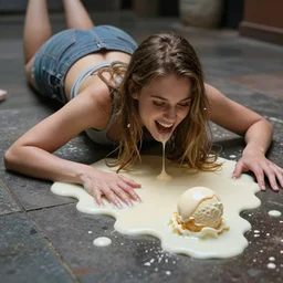 ice cream expressive woman is melting on a tiled floor, octane smooth masterpiece, highly detailed dino valls wayne barlowe machiej kuciara, dramatic lighting, medium shot, low angle, uhd 8 k, sharp focus