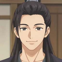 a smiling male anime protagonist, with a beauty mark under his left eye, long dark hair, pony tail, symmetrical facial features, from one piece, hyper realistic, 8 k, interesting composition, creative color choice, detailed drawing, trending on artstation, hd, realistic lighting, by alphonse mucha, greg rutkowski, gottfried helnwein, shoulder eyes, backlit golden hour