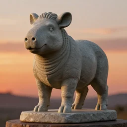 tapir, lambda stone statue. detailed zbrush model. HDR sunset background. very detailed