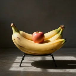 a realistic banana chair an apple is sitting on it