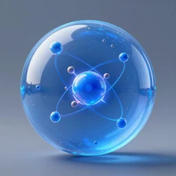 a spherical blue hologram contraining atomic particles and a nuclear reaction. Octane renderer, artstation, extremely high details