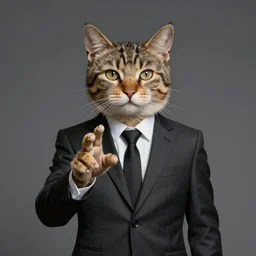 a humanoid cat wearing suit, digital art, digital painting, masterpiece, anatomically correct, five fingers, cinematic, high coherence, realistic, high quality, highly detailed, 8 k, dramatic lighting, path traced, centered, high definition