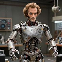 animatronic John C. Reilly, exposed mechanics, photo from Stepbrothers, Stan Winston studios, detailed, 4k