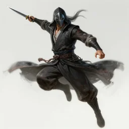 masked male assassin throwing a starknife by wlop, wuxia, xianxia, weathered skin, atheistic, flying, detailed, realistic, anatomically accurate, fantasy illustration, artstation, wlop, wang liang.