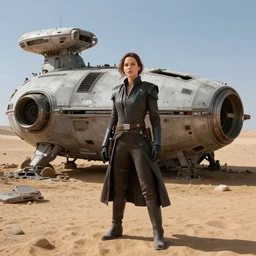 rey search profit on abandoned spaceship, desert, face look like kate beckinsale, photography by fred palacio medium full shot still from star wars, sci fi, highly detailed intricate matte sharp focus, canon eos r 3, f / 3, iso 2 0 0, 1 / 1 6 0 s, 8 k, raw, unedited