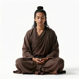 mysterious yogi meditating, photorealistic portrait photography, full body, standing, isolated on a pure white background, centered, whole figure in frame, sharp focus, studio lighting