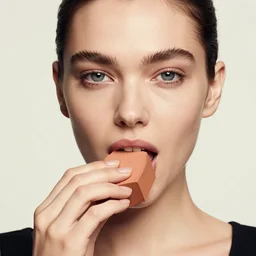 extremely detailed studio closeup portrait of a fashion model eating a brick block. surreal photograph, lo - fi, polished look, solid background, silly and serious, hermes ad, fashion photography, toiletpaper magazine by pierpaolo ferrari and maurizio cattelan, 3 5 mm photograph, colourful, david lachapelle, canon eos c 3 0 0, 8 k, medium - format print